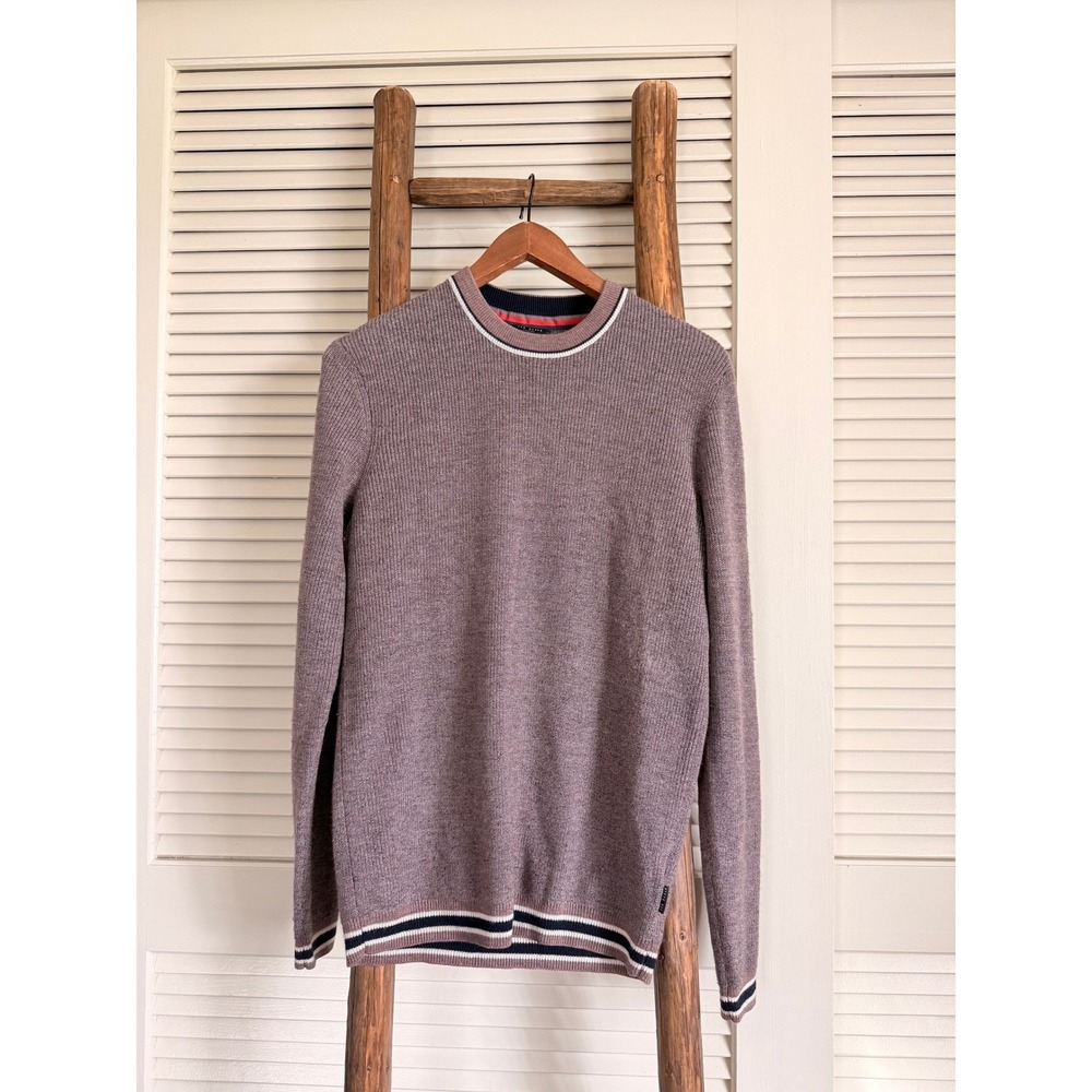 Ted Baker London Men's Knit Sweater Size 2 Dusty Rose Ribbed‎ Trim Long Sleeve